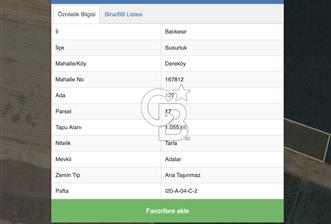 BALIKESİR SUSURLUK DEREKÖY’DE 1.055 m2 SATILIK TARLA - 4 - 368192