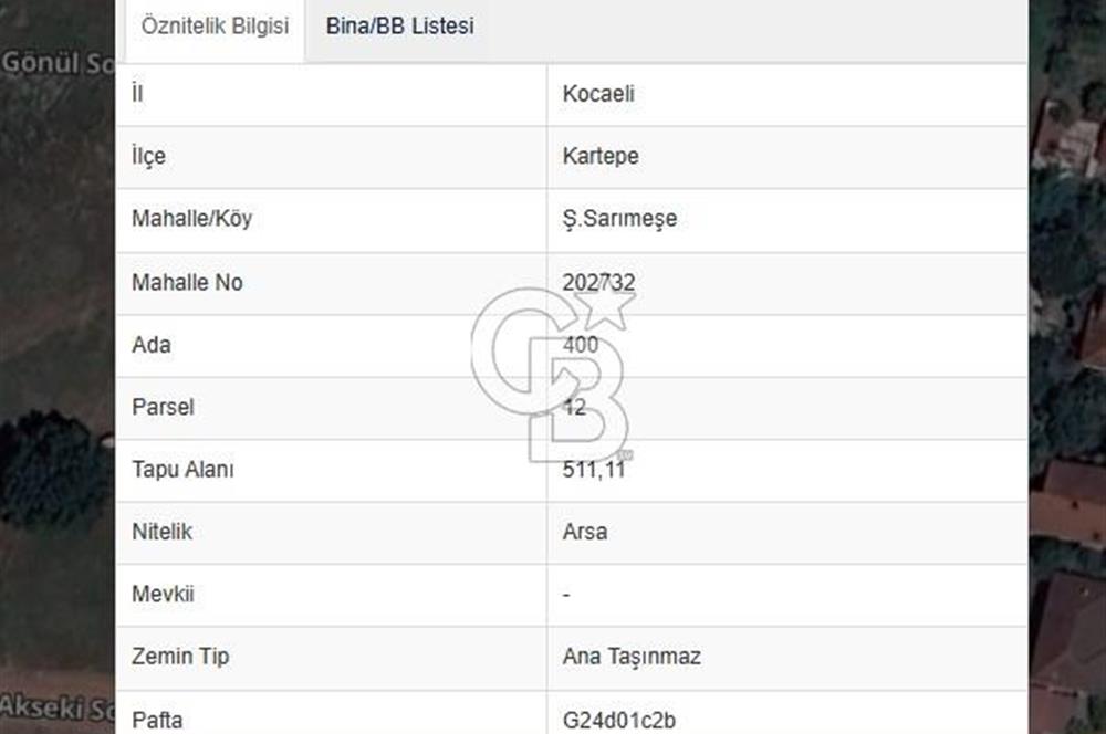 KARTEPE SARIMEŞE'DE ÖNÜ AÇIK VİLLA İMARLI SATILIK ARSA