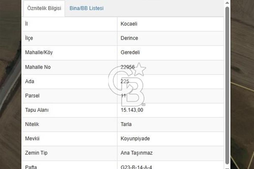 DERİNCE GEREDELİ'DE 15 DÖNÜM YOLA CEPHELİ SATILIK TARLA