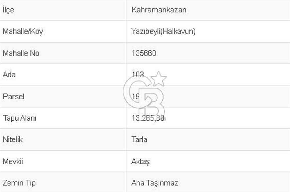 KAHRAMANKAZAN YAZIBEYLİDE FIRSAT !!! 2653 M2 SATILIK TARLA