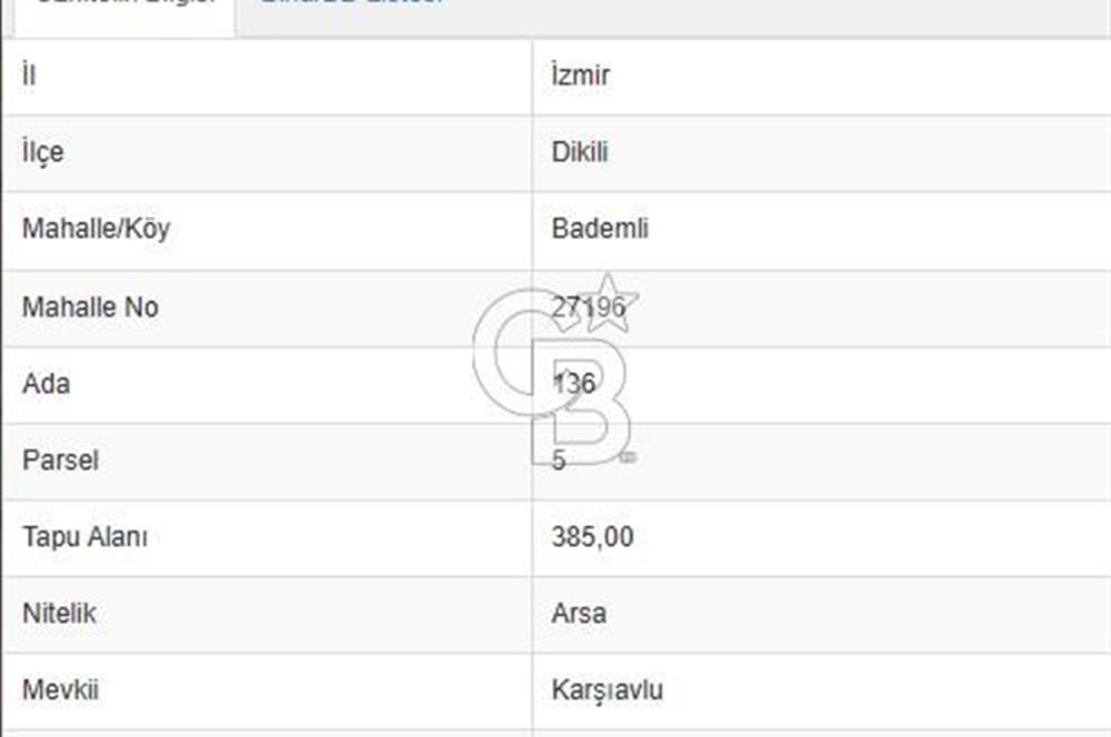 DİKİLİ BADEMLİ'DE (385 M²) VİLLA İMARLI ARSA