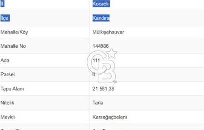 KOCAELİ KANDIRA MÜLKÜŞEHSUVARDA 21561 M2 SATILIK TARLA