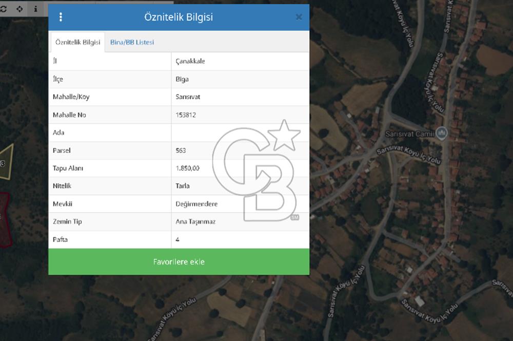 ÇANAKKALE BİGA SARISIVATTA KÖYE YAKIN 1.850 M² YATIRIMLIK TARLA