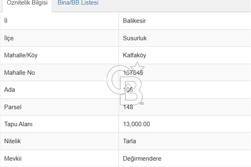 Susurluk Kalfaköyde Villalara Komşu 13 Dönüm Satılık Arazi