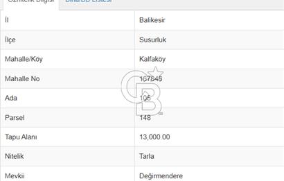 Susurluk Kalfaköyde Villalara Komşu 13 Dönüm Satılık Arazi