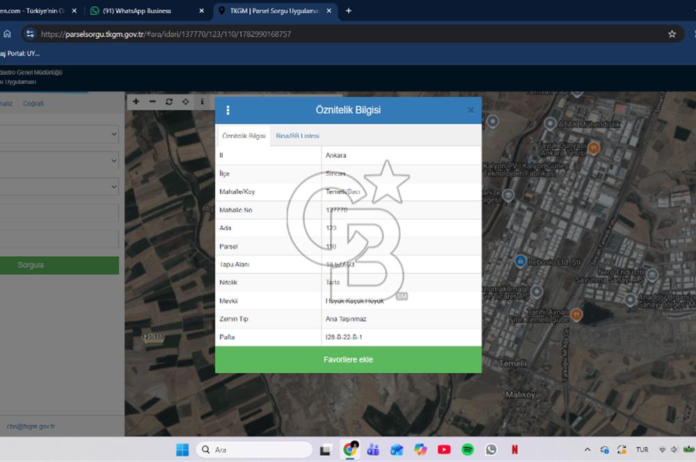 Temelli Bacı'da SATILIK hisseli 3096m2 TARLA