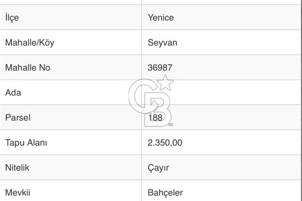 ÇANAKKALE YENICE‘DE 4700 METRE² YATIRIMLIK TARLA