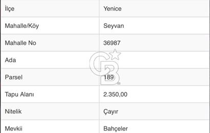 ÇANAKKALE YENICE‘DE 4700 METRE² YATIRIMLIK TARLA