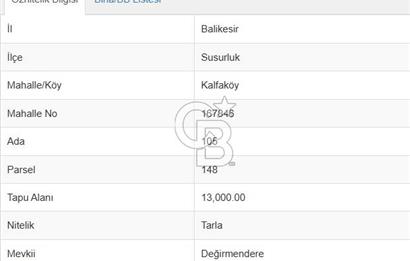 Susurluk Kalfaköyde Villalara Komşu 13 Dönüm Satılık Arazi