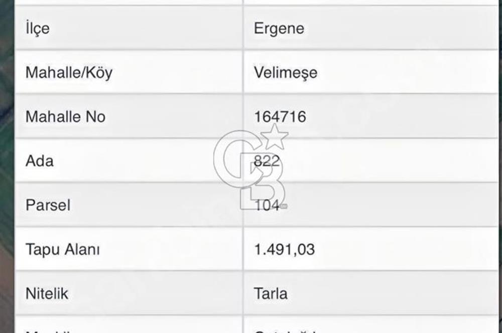 Tekirdağ Velimeşe’de Satılık Tarla