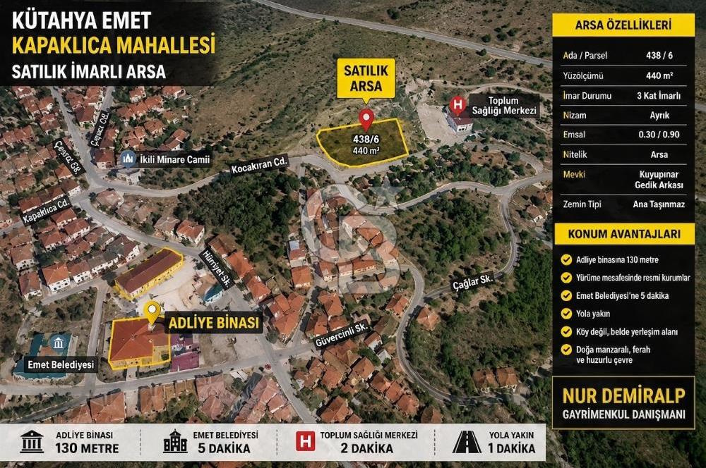 KÜTAHYA EMET’TE 3 KAT İMARLI ARSA