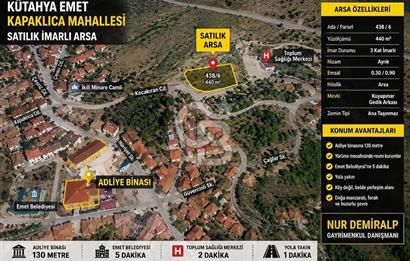 KÜTAHYA EMET’TE 3 KAT İMARLI ARSA