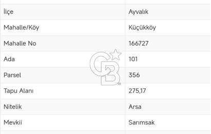 AYVALIK BADAVUT BÖLGESİNDE FIRSAT NİTELİĞİNDE 275 m² ARSA