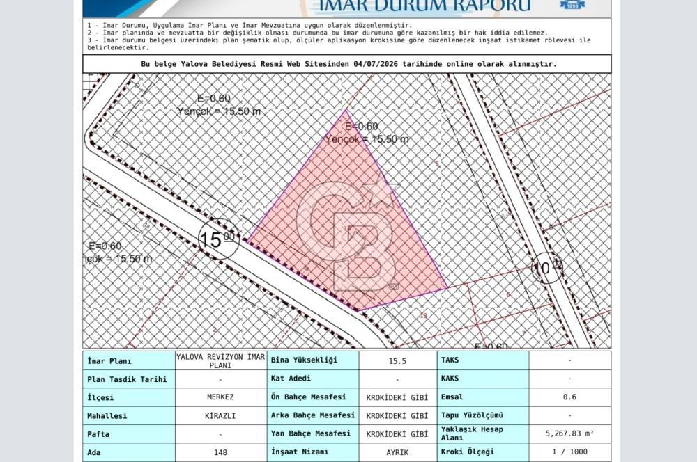YALOVA KİRAZLI SANAYİ İMARLI SATILIK ARSA!.5267M2