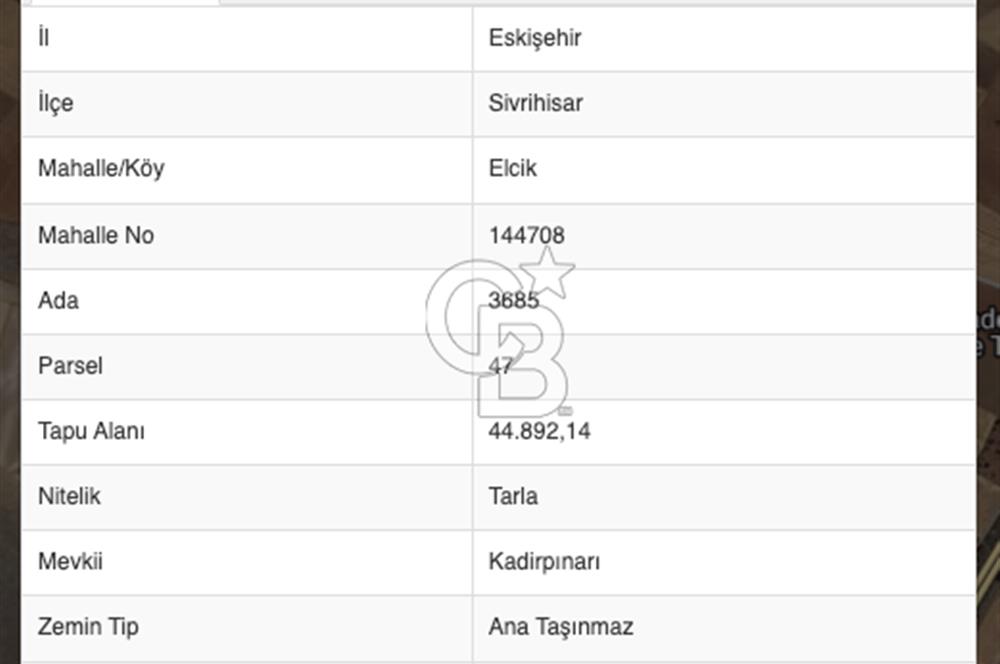 Eskişehir Sivrihisar Elcik 45 Dönüm Satılık Arazi