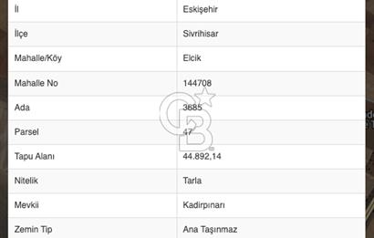 Eskişehir Sivrihisar Elcik 45 Dönüm Satılık Arazi