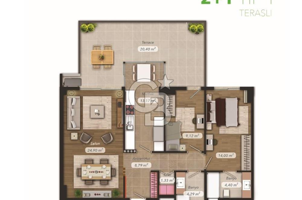 İzmir Park Yaşam Ataşehir Bahçe Teraslı Kiralık 2+1 160 M² Daire