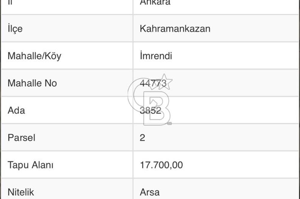 KAHRAMANKAZAN İMRENDİ’DE SATILIK 114 m² TAPULU ARSA HİSSESİ