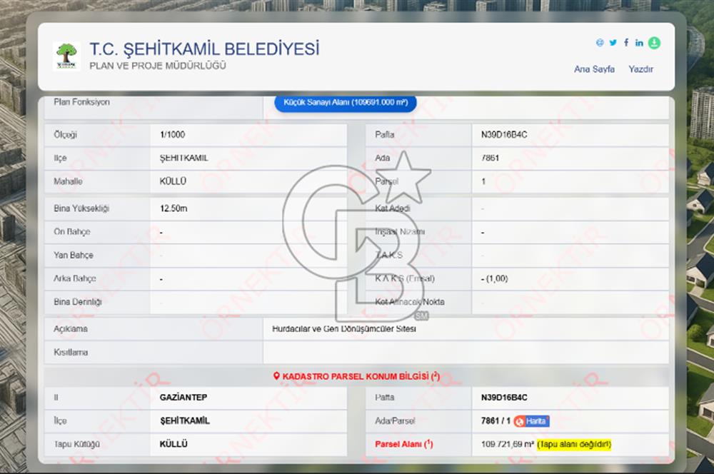 KÜLLÜ BUSEM GERİ DÖNÜŞÜMCÜLER SİTESİNDE SATILIK ARSA