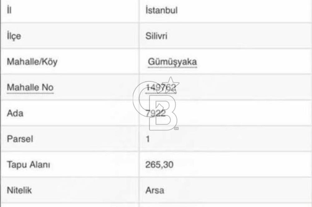 Silivri Gümüşyaka’da Satılık 269m2 Arsa