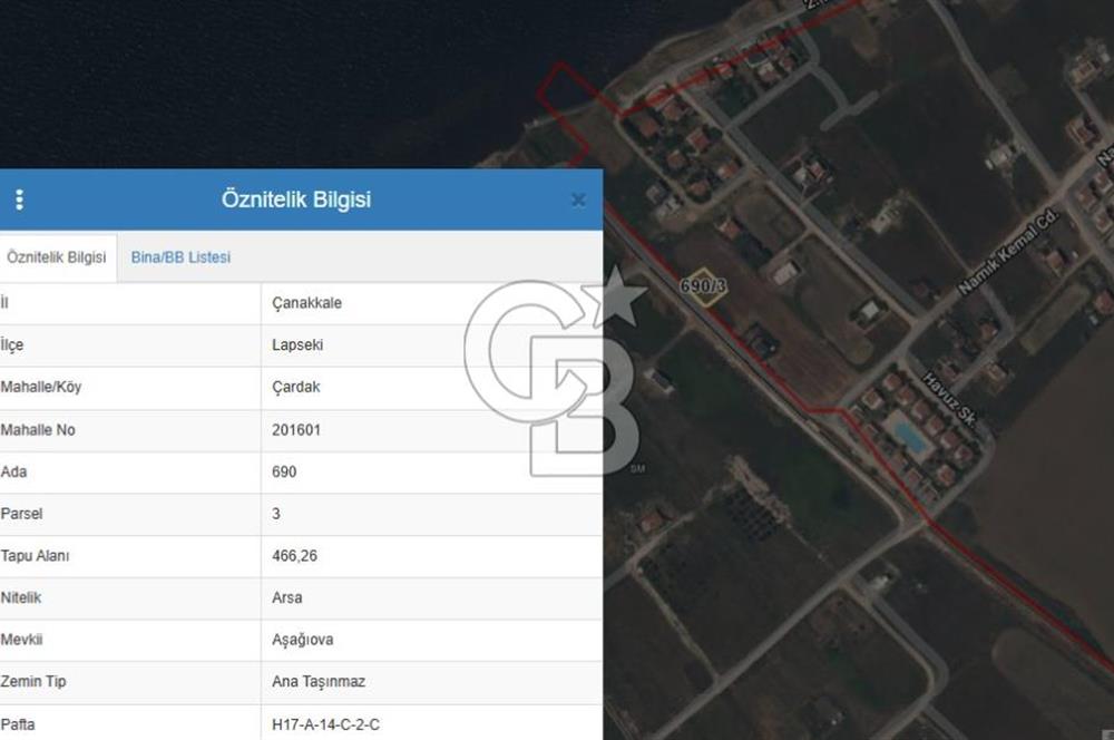 ÇANAKKALE / LAPSEKİ ÇARDAK BÖLGESİNDE 466 M² SATILIK İMARLI ARSA
