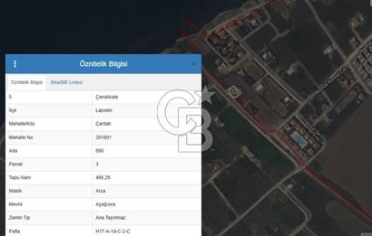 ÇANAKKALE / LAPSEKİ ÇARDAK BÖLGESİNDE 466 M² SATILIK İMARLI ARSA