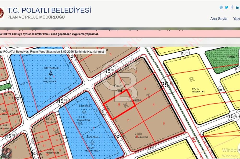 ESKİPOLATLI ŞENTEPE 1871 m² 6 KAT 0,70 EMSAL İMARLI SATILIK ARSA
