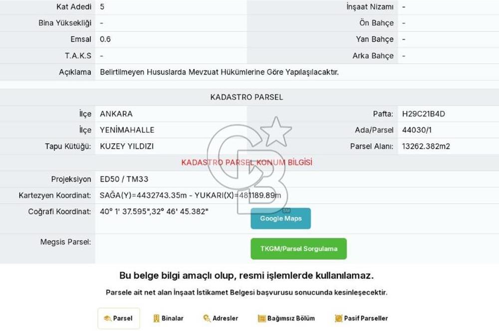 Ankara, Yenimahalle, Yakacık-İmar'da, Yatırımlık Arsa