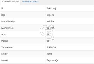 Tekirdağ Ergene Vakıflar'da Satılık Tarla - 1 - 373056