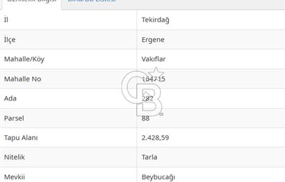 Tekirdağ Ergene Vakıflar'da Satılık Tarla