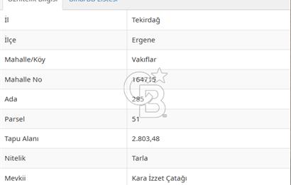 Tekirdağ Ergene Vakıflar Satılık Tarla