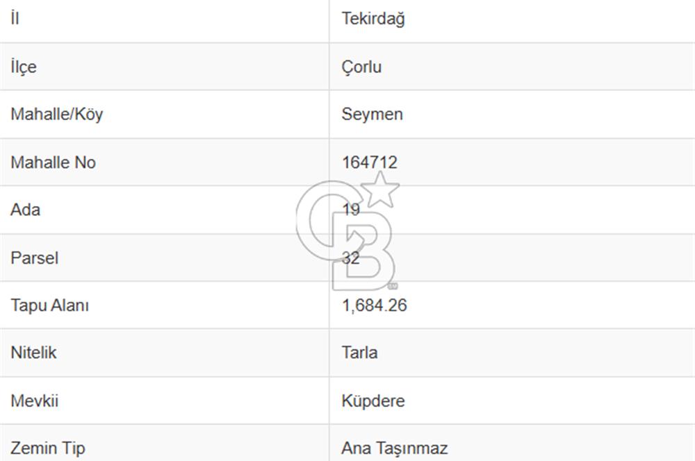 Tekirdağ Çorlu Seymen E-5 Cepheli 7.071 M² Satılık Tarla