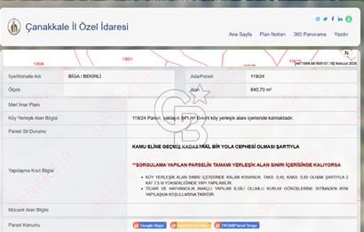 BİGA BEKİRLİ PARİON ANTİK KENTE YAKIN KÖYİÇİ EMSAL 0,80 MUHTEŞEM KONUMLU ARSA 