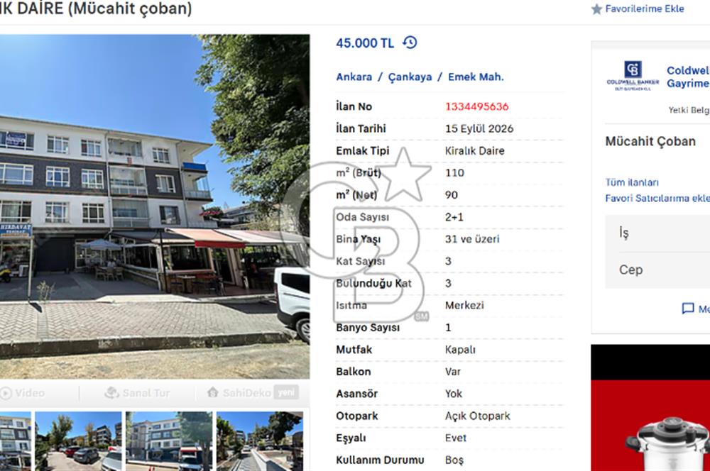 EMEK EŞYALI KİRALIK DAİRE (Mücahit çoban)