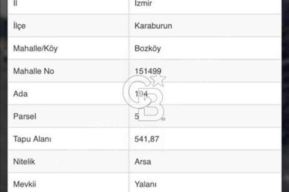 Karaburun Bozköy`de İmarlı Arsa