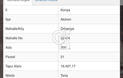 KONYA AKÖREN ORHANİYEDE ASVALT YOLA CEPHE SATILIK TARLA