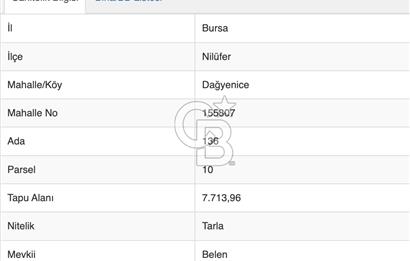 CB CLASS BURSA NİLÜFER DAĞYENİCE SATILIK YOLA 161 MT CEPHE ARAZİ