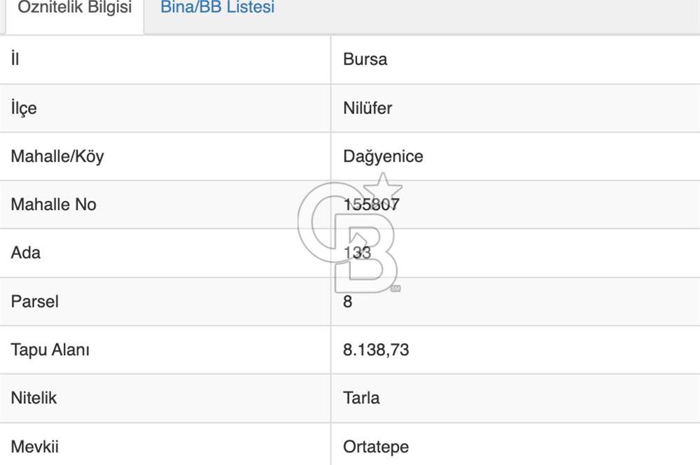 CB CLASS DAĞYENİCE 8.138,73 M2 SATILIK TARLA