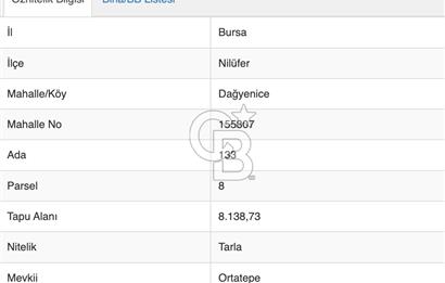 CB CLASS DAĞYENİCE 8.138,73 M2 SATILIK TARLA
