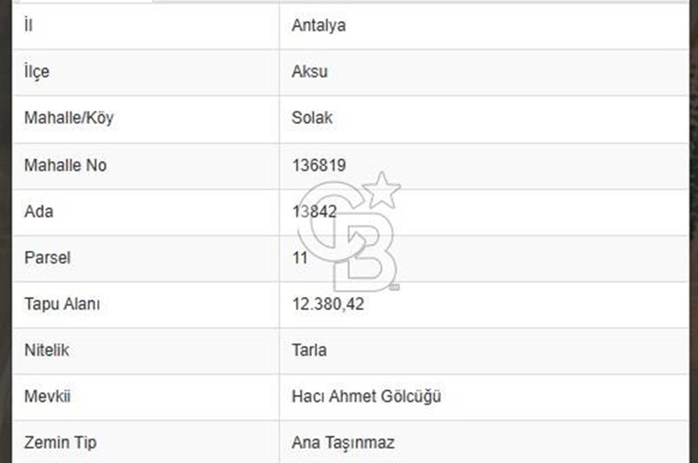 AKSU SOLAK'DA TARIMA VE YATIRIMA UYGUN 12.380 m2 TARLA