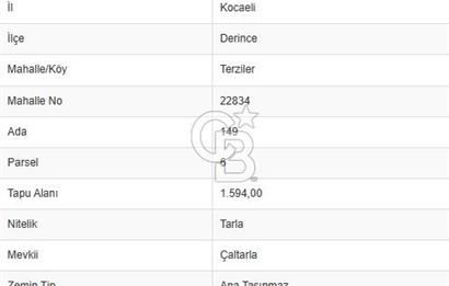 Kocaeli Derince Terzilerde 1.594 m² Yatırımlık Tarla