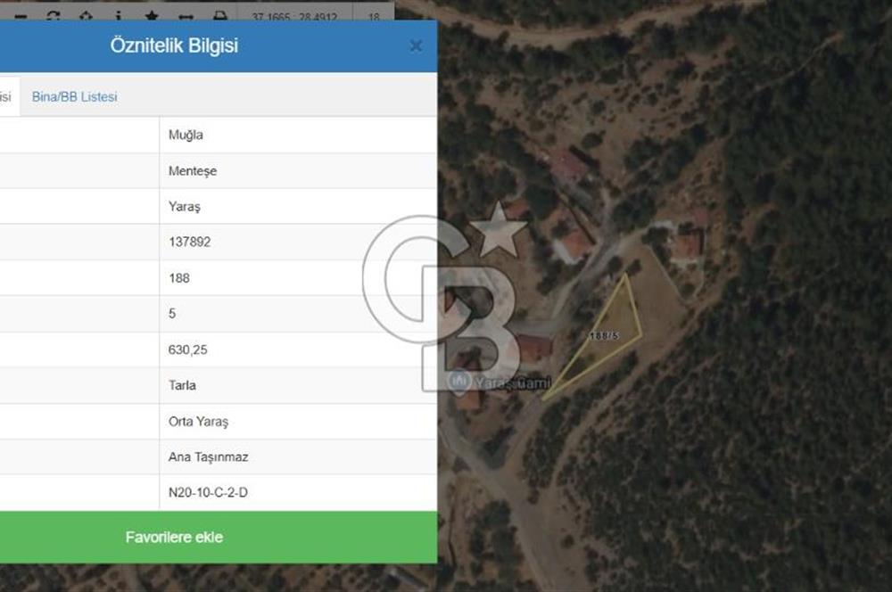 MUĞLA MENTEŞE ORTA YARAŞ KÖYİÇİ İMARLI 630 M2 MANZARALI ARAZİ