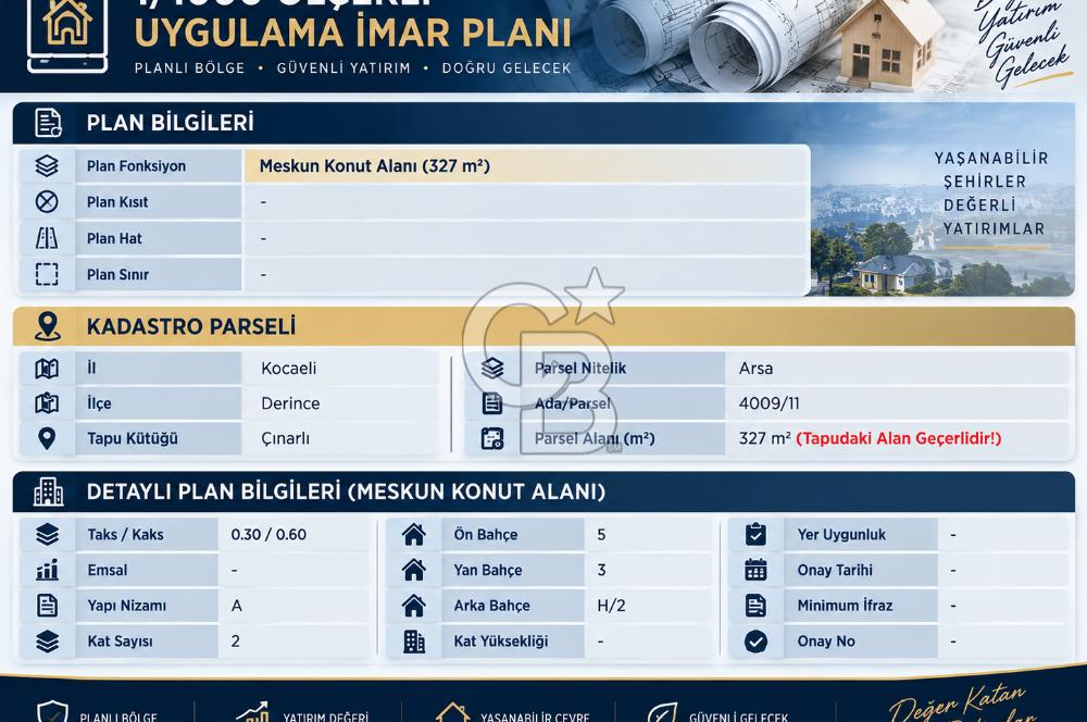 DERİNCE ÇINARLI'DA 327 M² SATILIK İMARLI ARSA | +1 KOT AVANTAJI