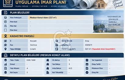 DERİNCE ÇINARLI'DA 327 M² SATILIK İMARLI ARSA | +1 KOT AVANTAJI