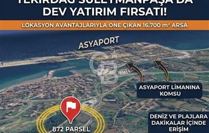 Tekirdağ Süleymanpaşa Barbaros Mah. Satılık 16700 m² Arsa