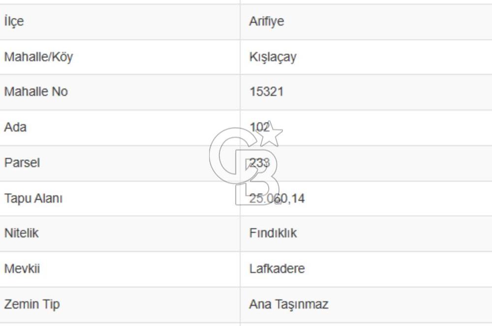 SAKARYA ARİFİYE KIŞLAÇAYDA SATILIK 12.030 M2 FINDIKLIK/ TARLA