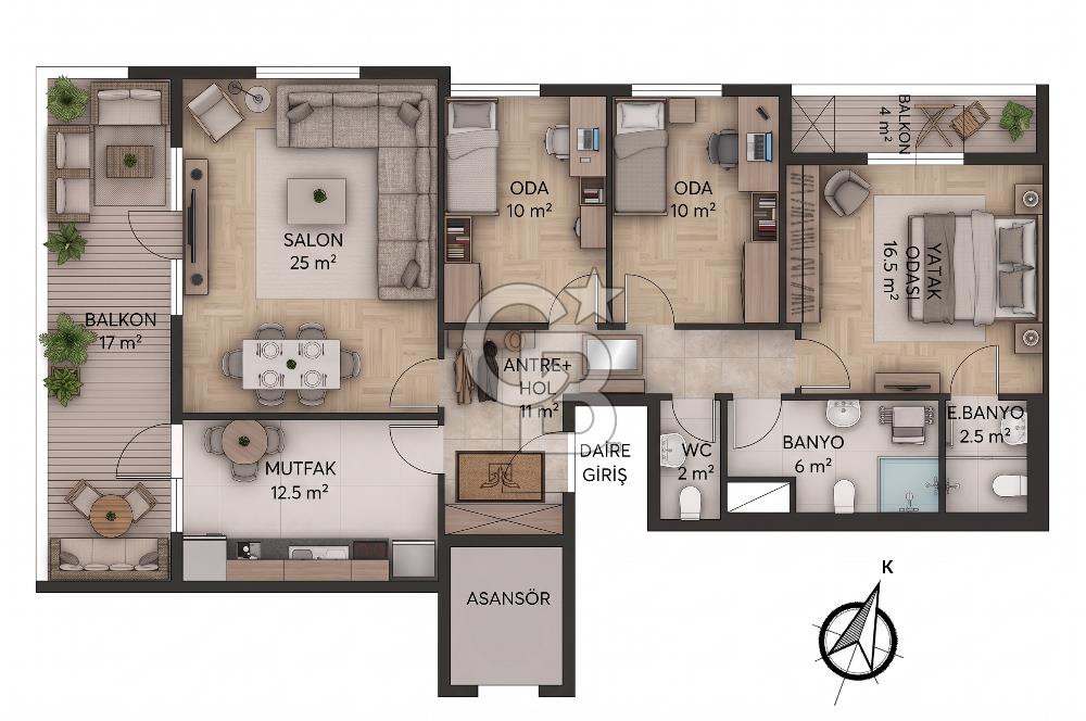 CB LEVEL/KIZILCIKLI SATILIK 3+1 ARA KAT DAİRE