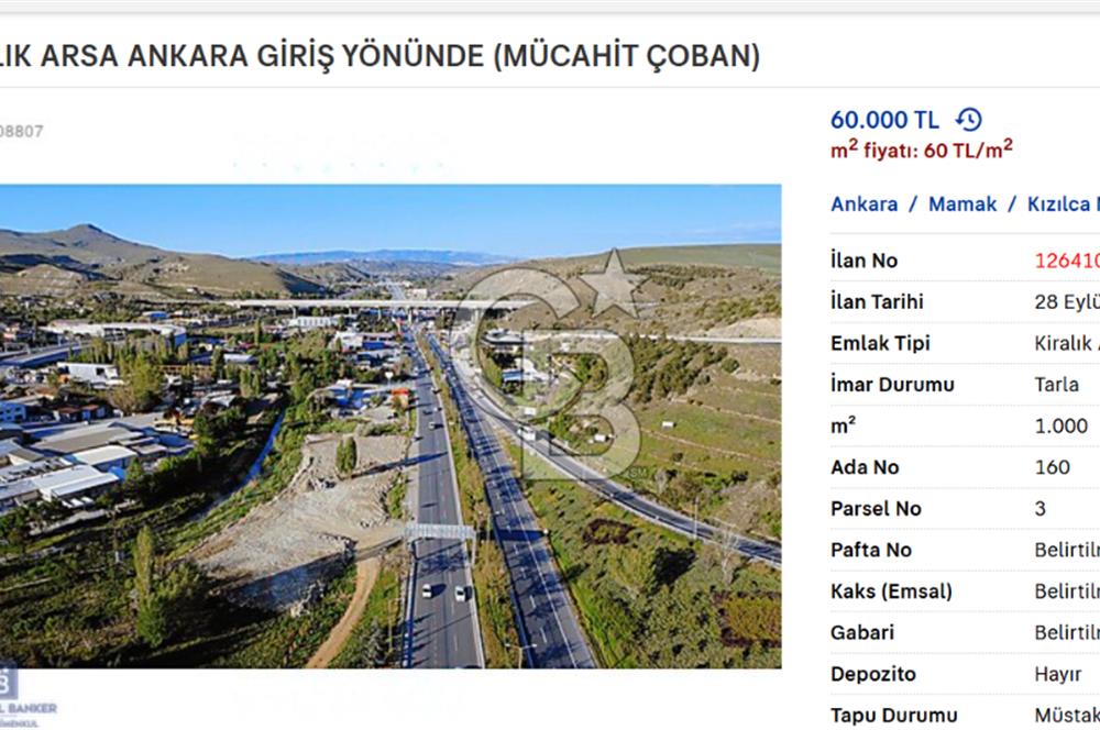 KAHRAMANKAZAN  KİRALIK ARSA 
