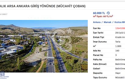 KAHRAMANKAZAN  KİRALIK ARSA 