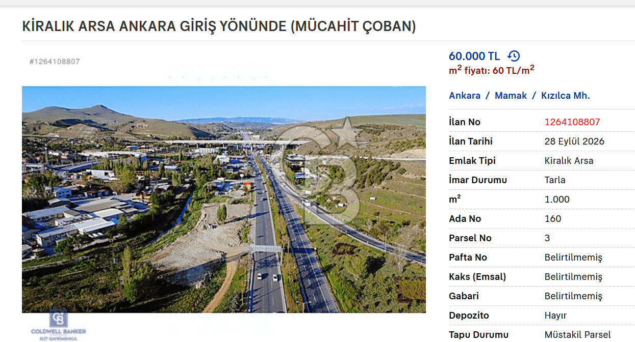 KAHRAMANKAZAN  KİRALIK ARSA 
